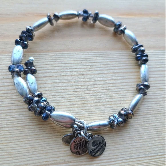 🎉2xHP🎉 NWOT Alex and Ani Vintage Sixty-Six Silver Gunmetal Bead Wrap Bracelet - Picture 3 of 4